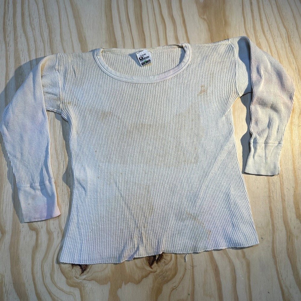 Deep North Men's Vintage Thermal Waffle Knit Long Sleeve Shirt Off White Size M